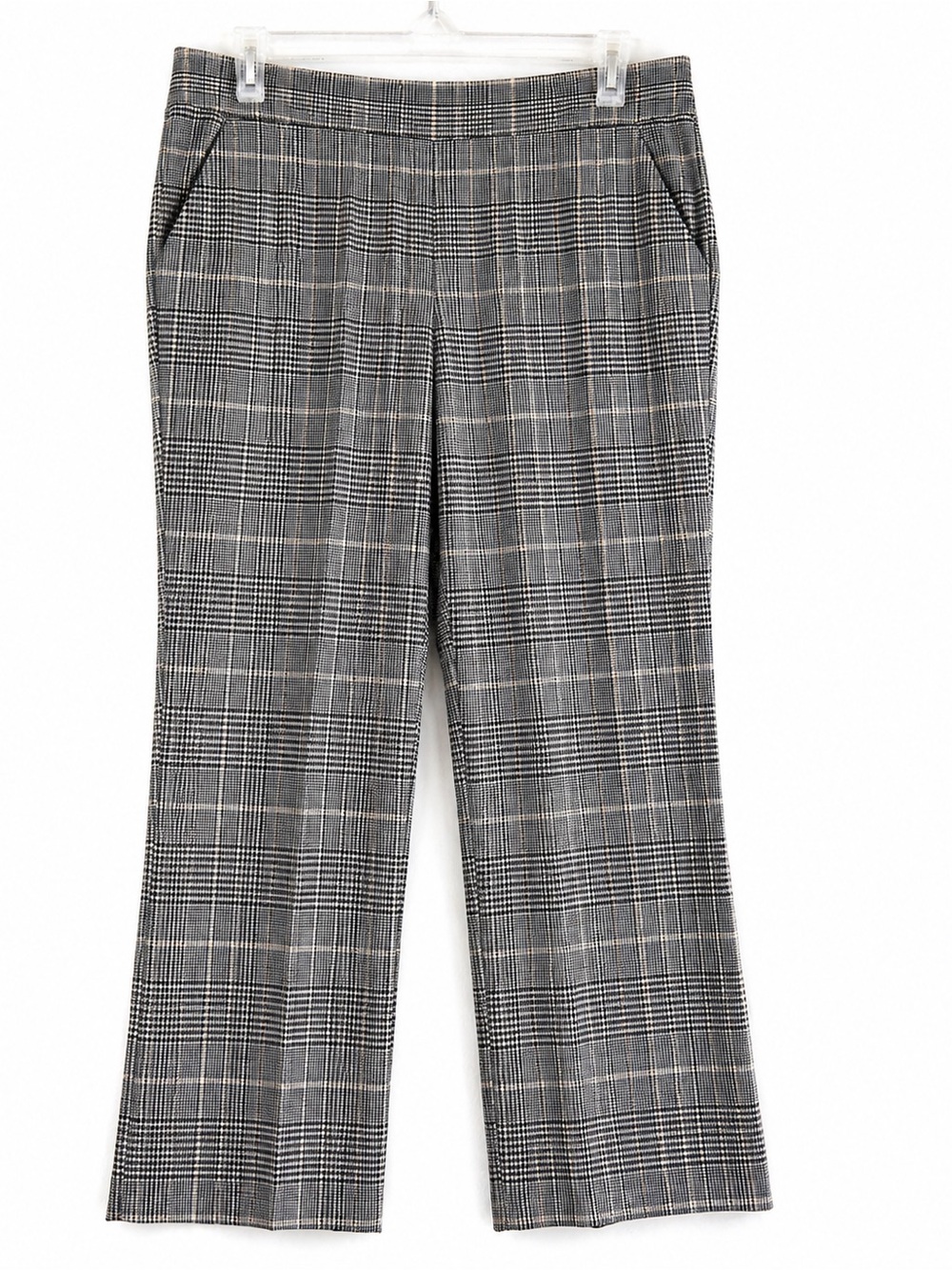 Time and Tru Plaid Pants Women’s Size L (12-14) Black White Tan Stretch Straight